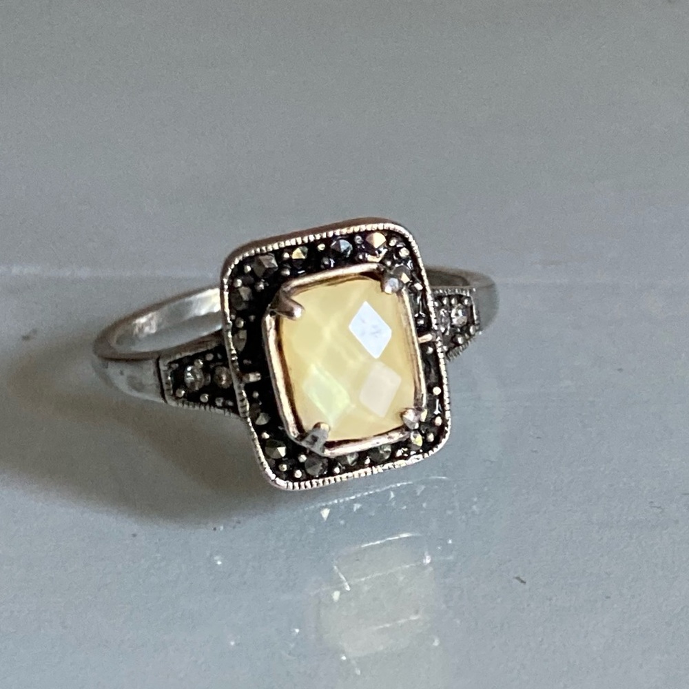 Art Deco Style Silver Ring With Cream Stone